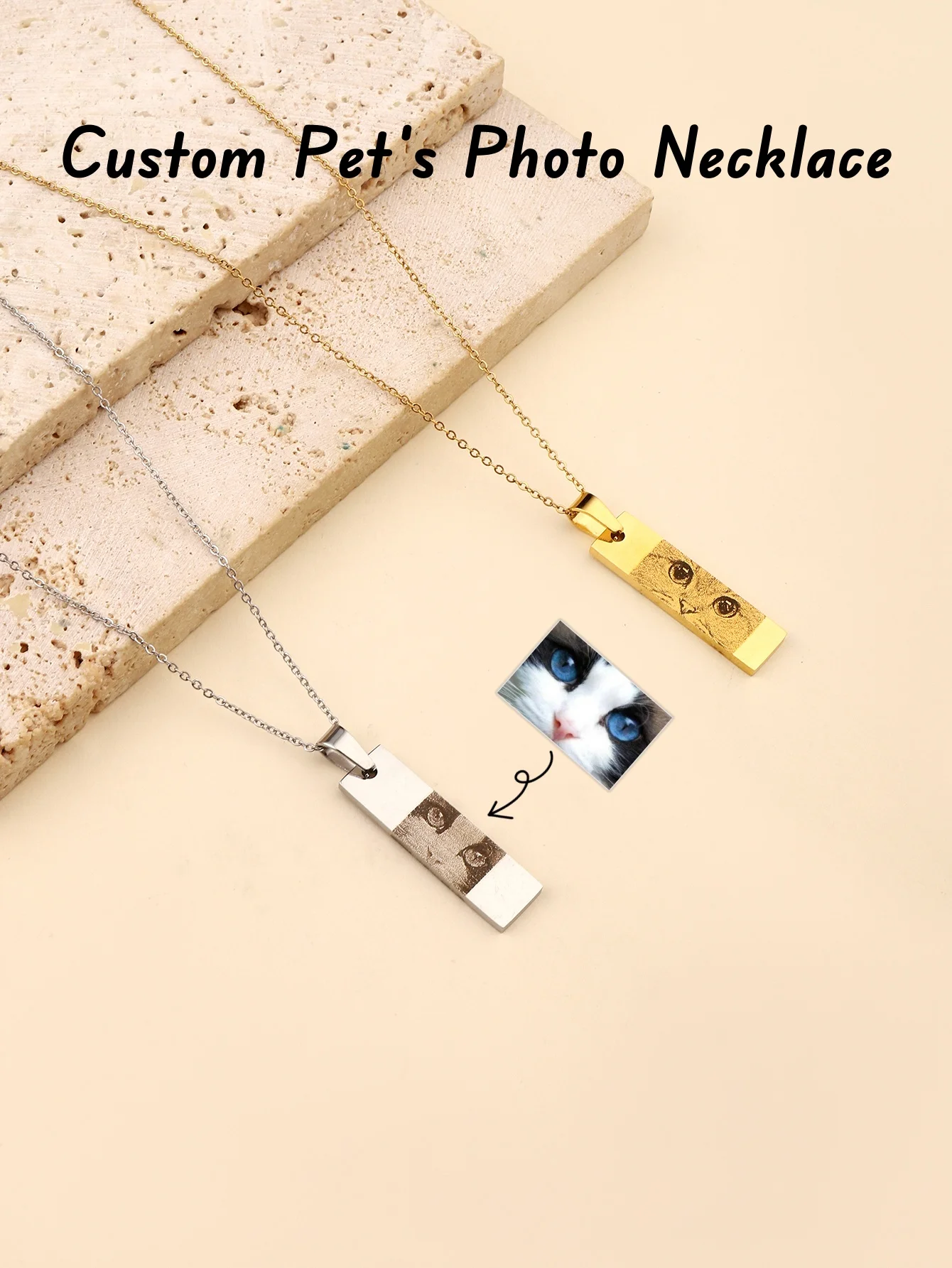 

Customized Pet Cartoon Head Picture Stainless Steel Square Pendant Hypoallergenic Necklace Memorial Gifts