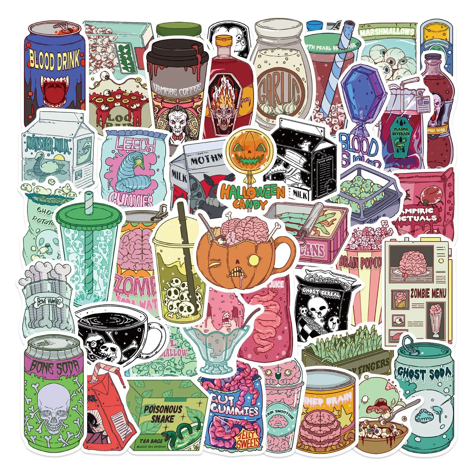 50 قطعة ملصقات الغذاء غيبوبة غيبوبة ملصقات صناعة يدوية سكرابوكينغ الهاتف الأمتعة سكيت الفينيل مقاوم للماء الكتابة على الجدران الشارات