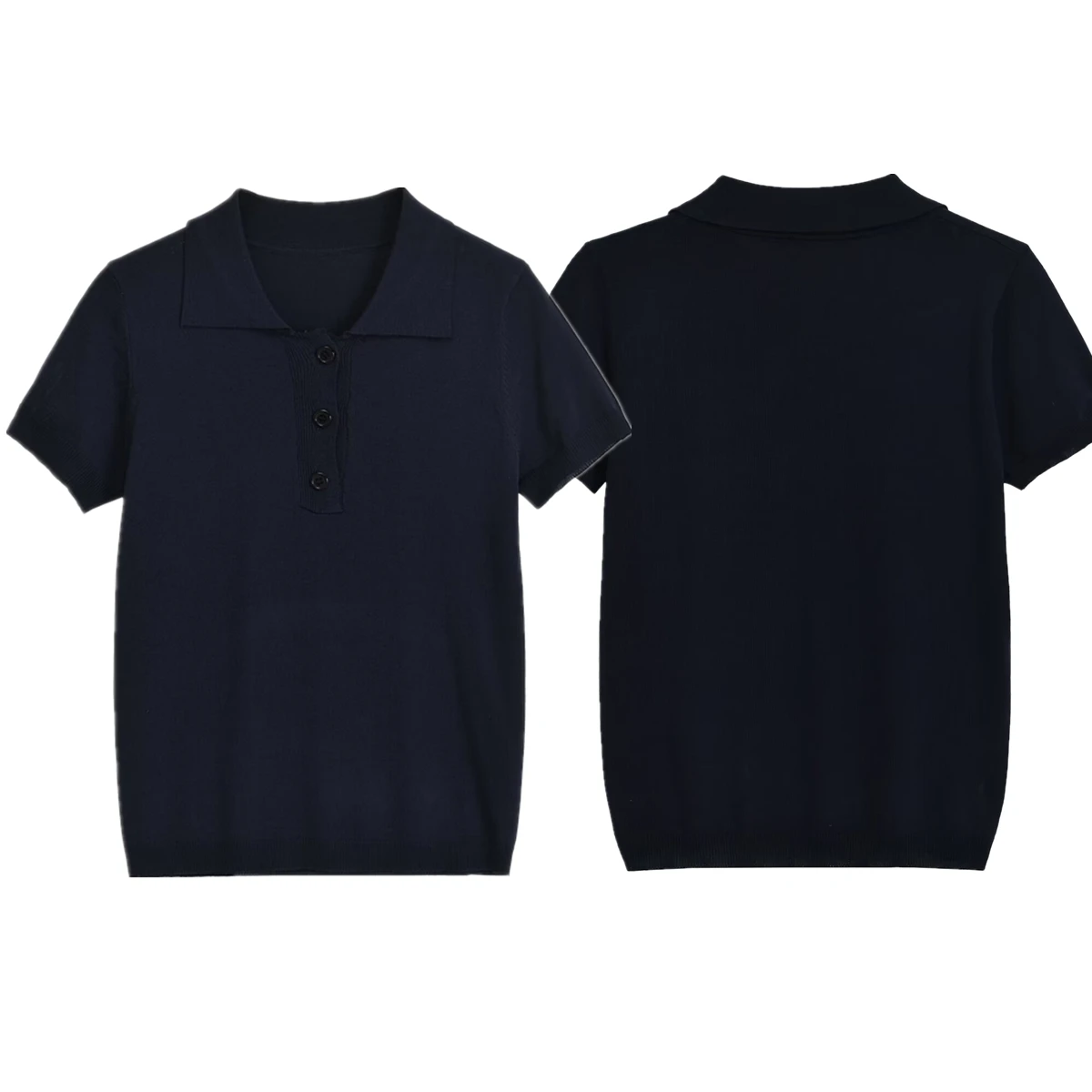 

Withered Summer Minimalism Fashion T-shirt Women Ladies Navy Color Polo Collar Shirt Casual Short Sleeve Tshirt