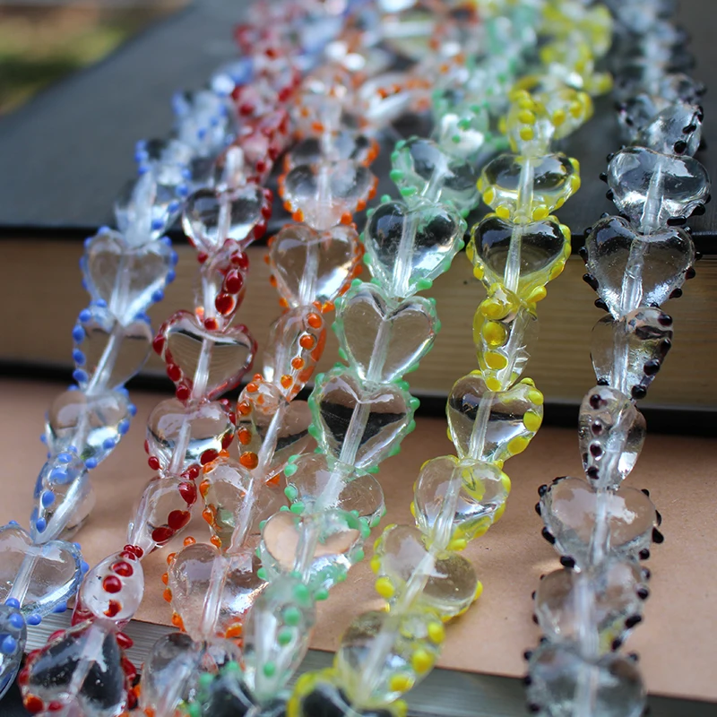 10pcs 16x17mm Transparent Heart Shape Wave Point Lampwork Beads For Jewelry Making Murano Glass Bead DIY Bracelet Necklace
