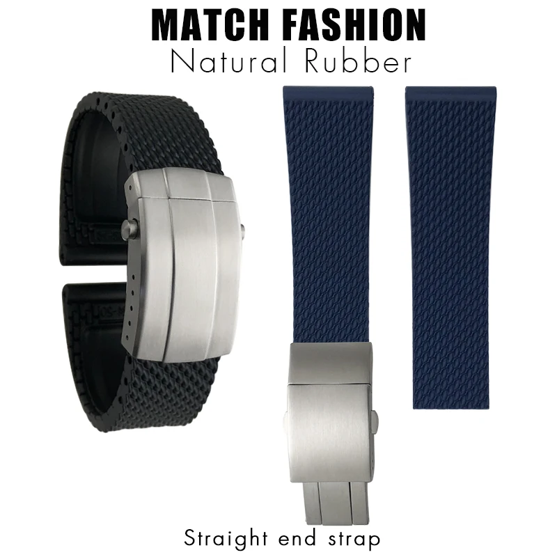 20mm 21mm 22mm 23mm 24mm Natural Rubber Soft Rubber Watchband for Tudor Breitling Longines Seiko Black Blue Sport Watch Strap