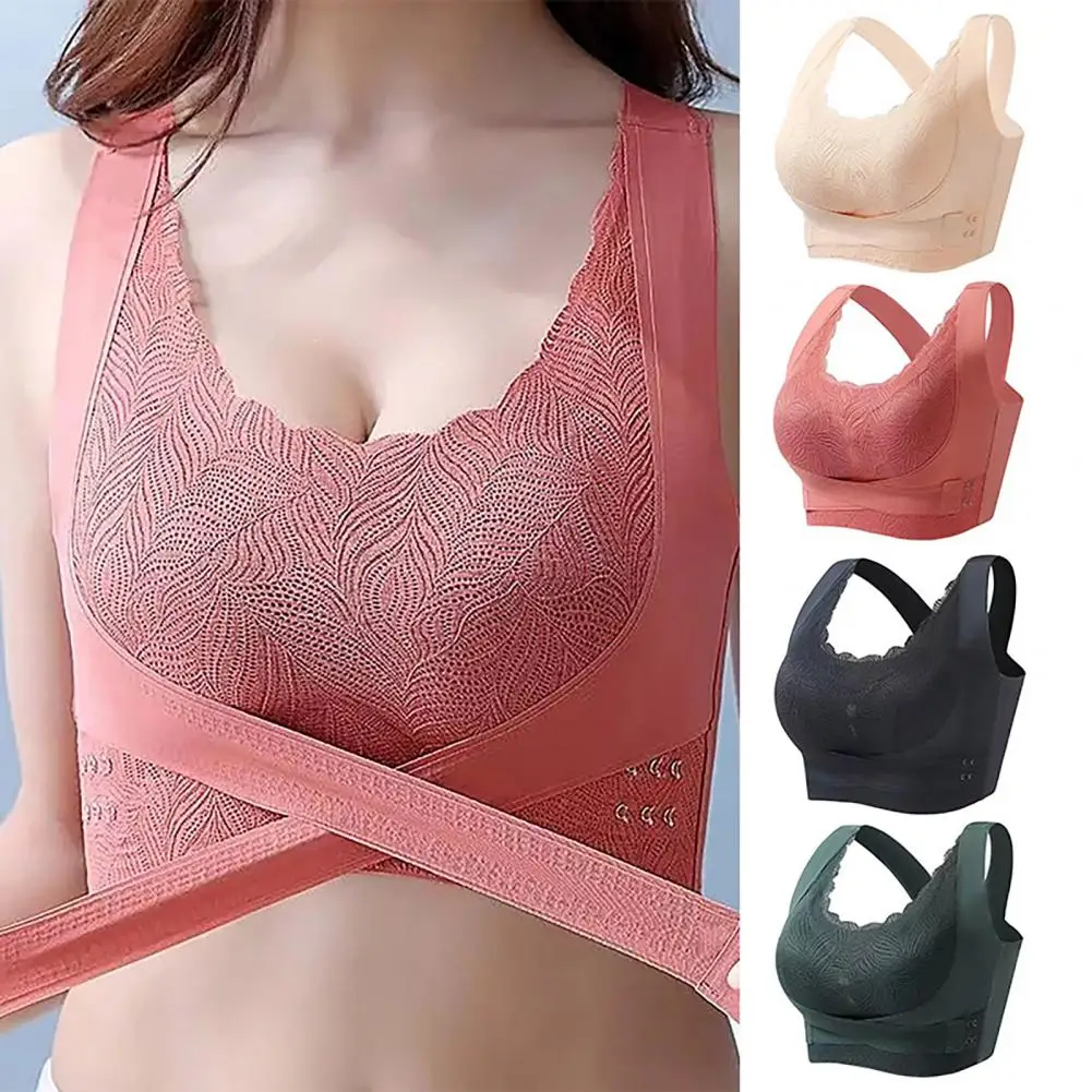 Women Bra Shockproof Hollow Out Back Elastic Push-up Anti-snagging Cross Strap Closure Breathable Padded Wireless Sport Bra