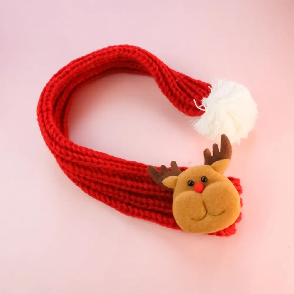 Pet Products Elk Puppy Kitten Christmas Scarf Santa Claus Cartoon Pet Color Blocked Scarf Cute Fleece Winter Dog Scarf Cats