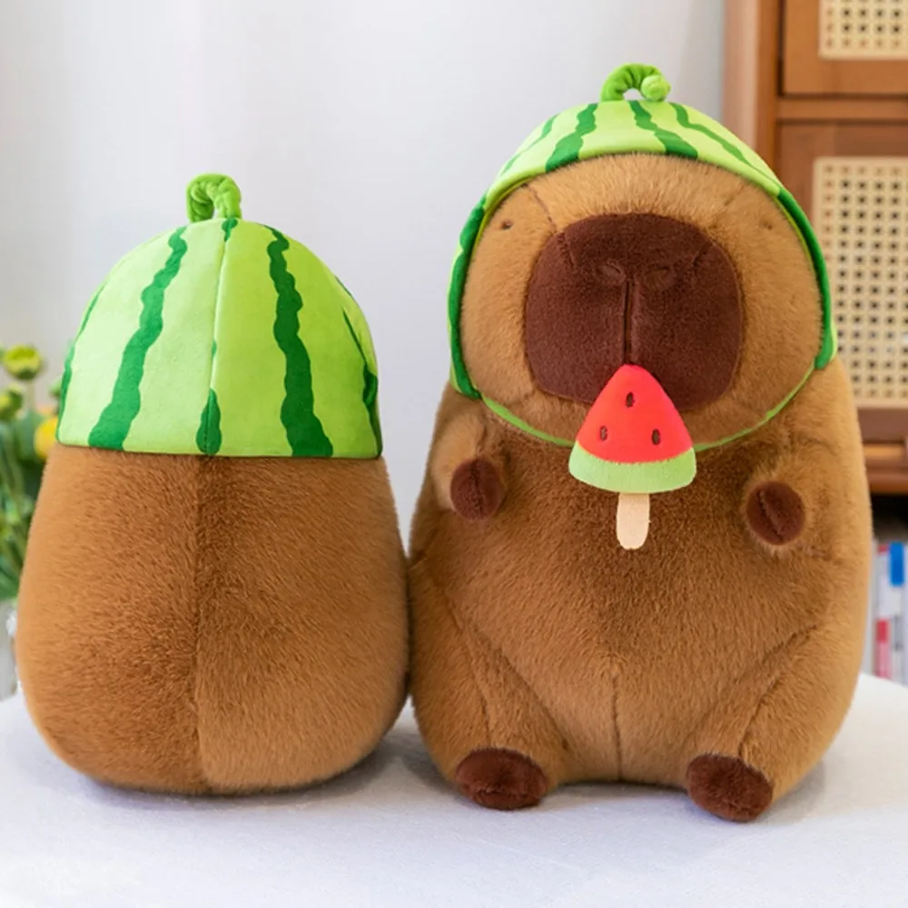 

Kawaii Watermelon Capybara Plush Toy Stretchable Soft Capybara Plush Doll Brown Fluffy Capybara Stuffed Doll Room Decor