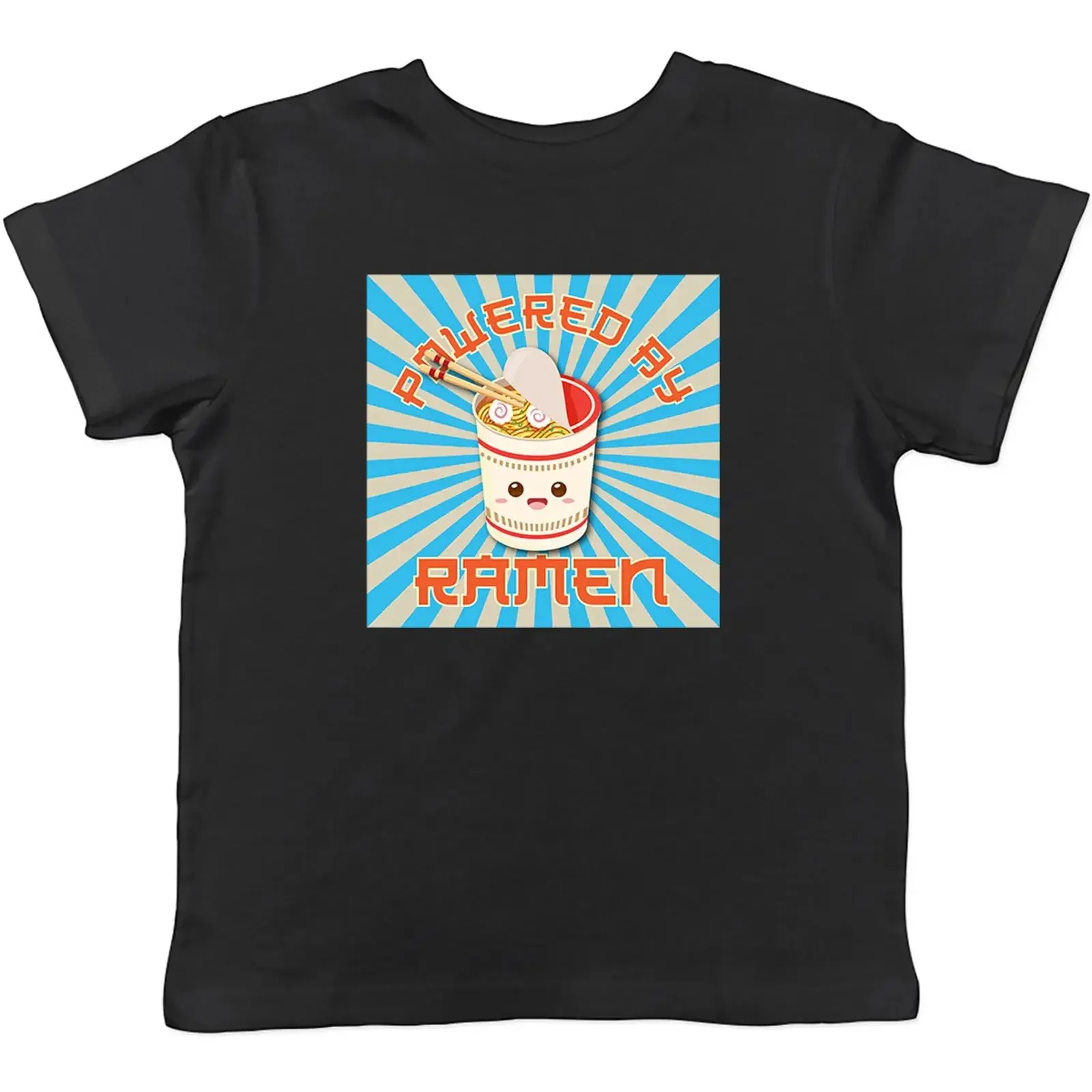 Powered By Ramen Kinder Kinder-T-Shirt für Jungen und Mädchen, Vintage-Stil, gewaschen, modisch, vielseitig, leicht weich, Streetwear, Stretch, für Herren