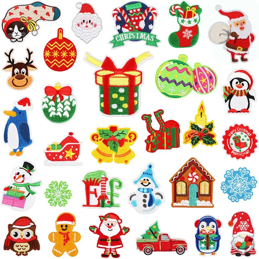 Parche de chaqueta de muñeco de nieve de Navidad de Papá Noel de dibujos animados, pegatina de decoración navideña, apliques bordados, parches de hierro, insignia