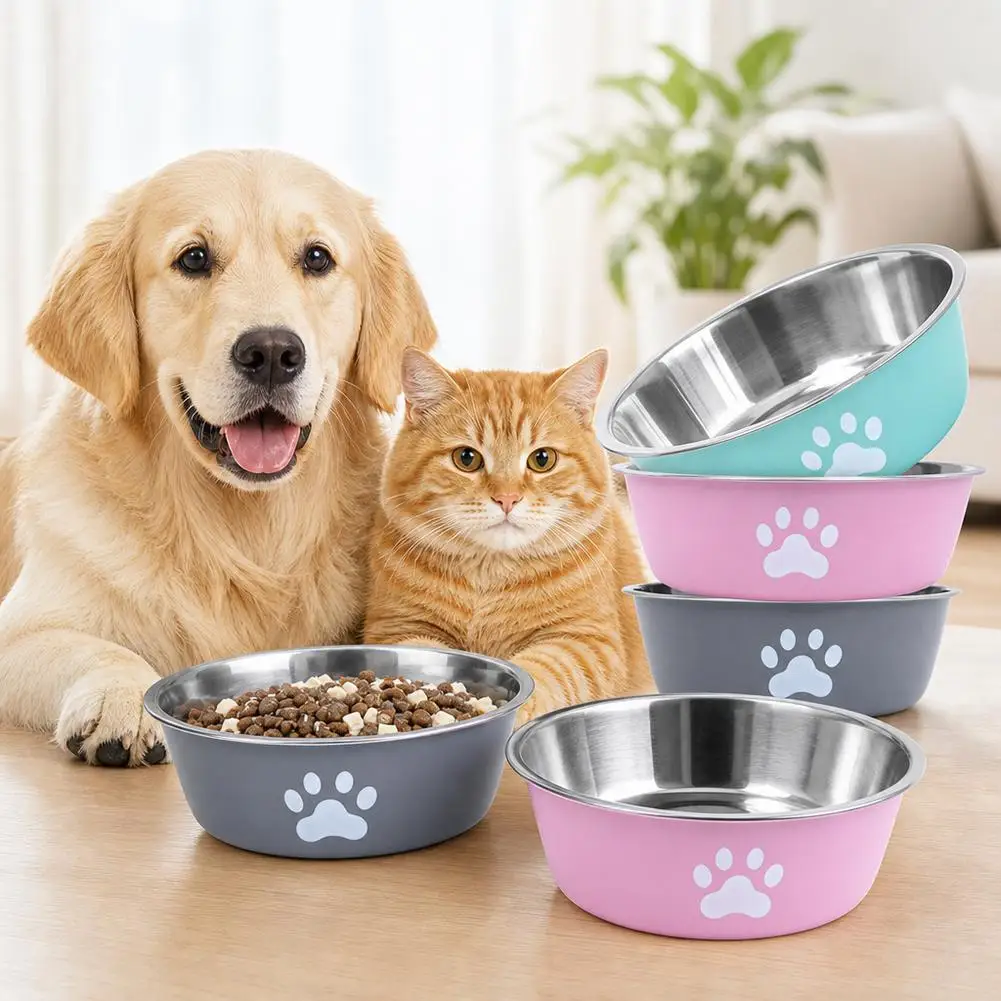 Stainless Steel Pet Dog Cat Bowl Anti‑Slip Rubber Base Feeding Dish Food Water Bowl 11/14/18cm For Small Medium Pets