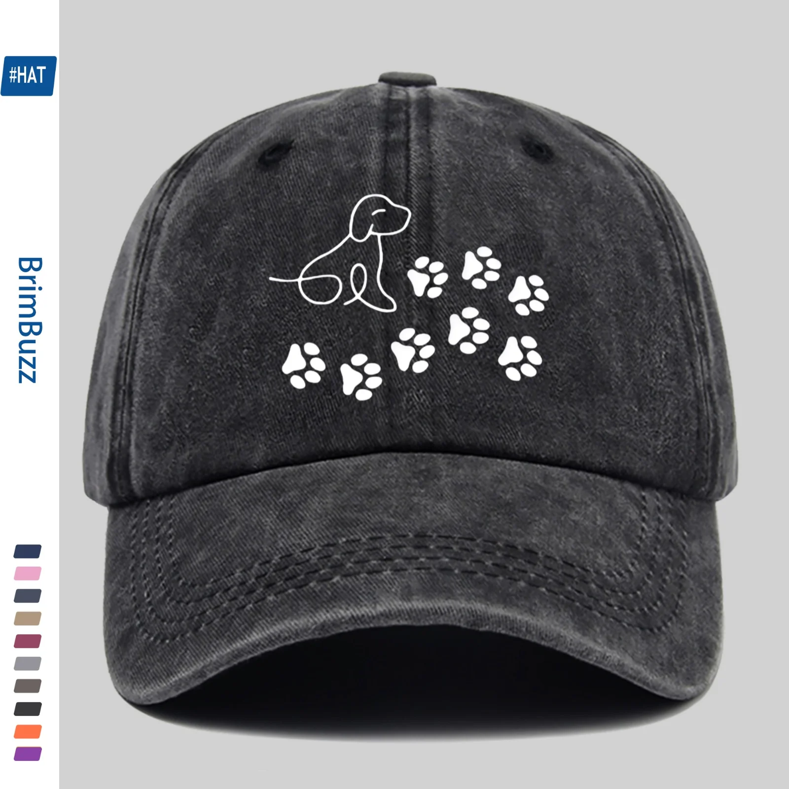 1pc Minimalist Line Dog And Paw Print Pattern Baseball Cap, Fashion Casual Design Golf Hat, Comfortable Lightweight Papa Cap wit
