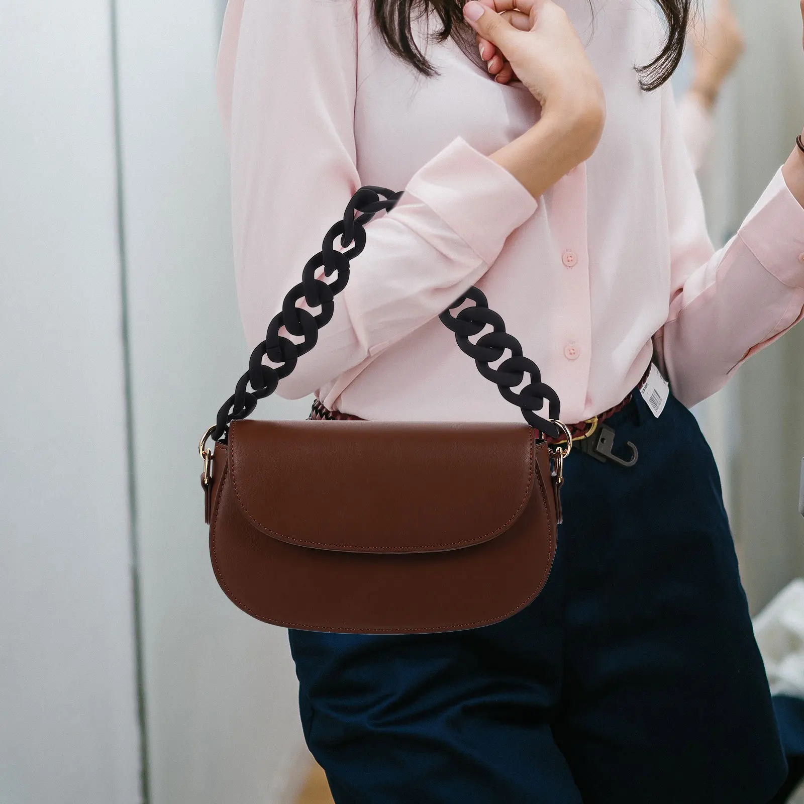 

Resin Bag Matte Resin Handbag Chain Black Chunky Extension Link Handle Lightweight Portable Stylish Gift Accessories