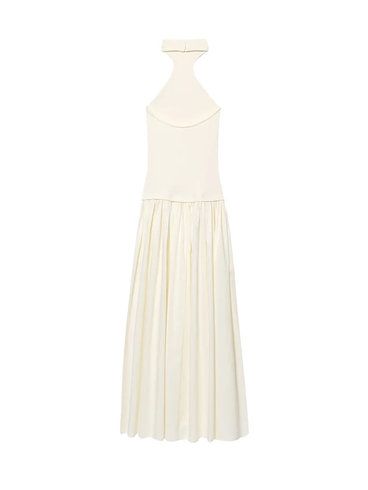 TFMLN Sukienka bez ramiączek z odkrytymi plecami dla pań Elegancki patchworkowy wzór Bez rękawów Odkryte plecy Letnie solidne sukienki w kształcie litery A Nowość