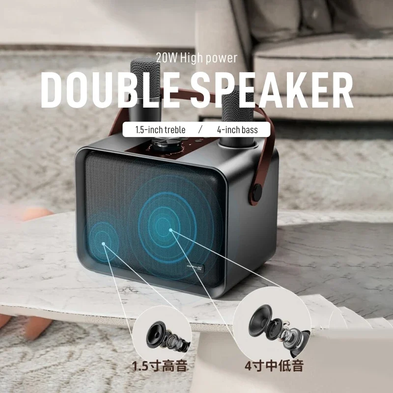 Portable Bluetooth Audio Amplifier Player Sound Wireless HI-FI Karaoke Speakers With Microphones For Outdoor Family Party K Song