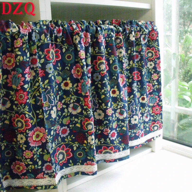 

Korean Flowers Short Curtains for Living Room Japanese Cute Floral Half Curtains for Kitchen #A655