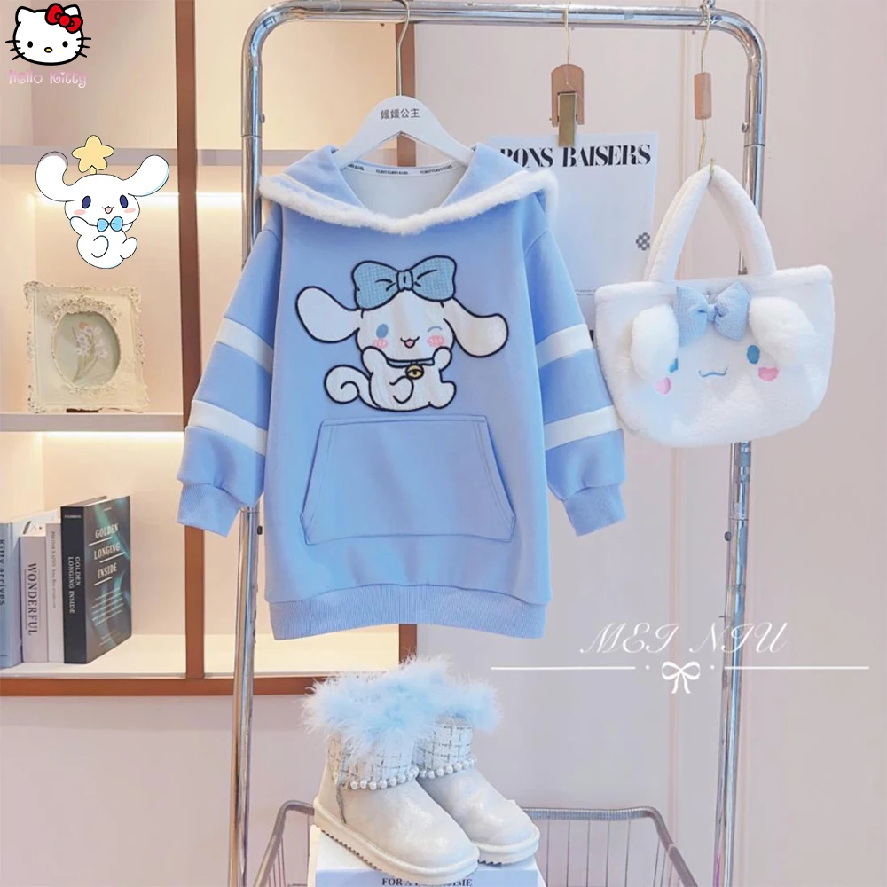 Cinnamoroll Girls Hoodies Sweatshirts Dress Sanrios Anime Cute Cotton Tops Fashion Spring Autumn Kawaii Kids Warm Princess Dress