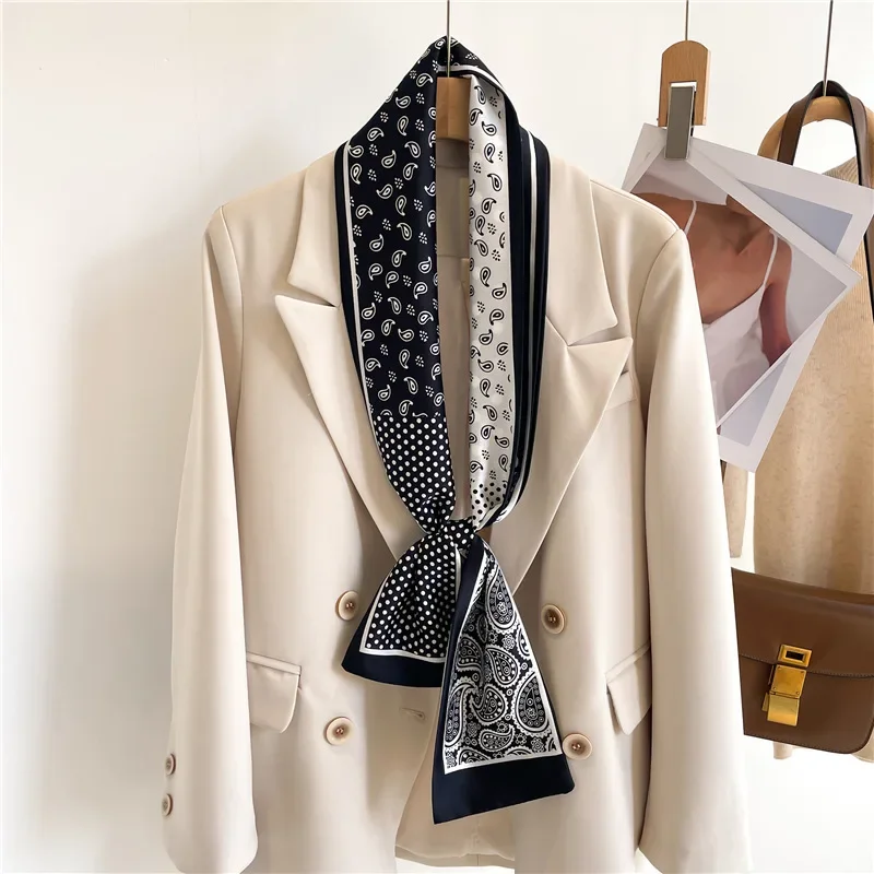 

Luxury Cashew Print Silk Scarf Headband Neckerchief Foulard Female Hair Scarfs Neck Tie Lady Skinny Scarves Soft Satin