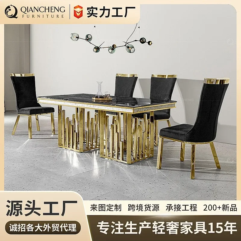 VP cross border marble dining table stainless steel base luxury hotel villa commercial use wholesale