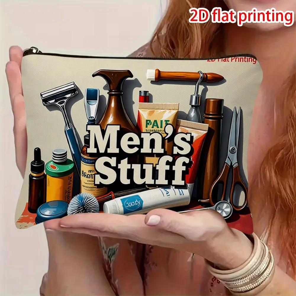 Men's Stuff Toiletry Bag Grooming Shaving Tools Print Zipper Pouch Travel Storage Bag Birthday Gift For Him Travel Bag