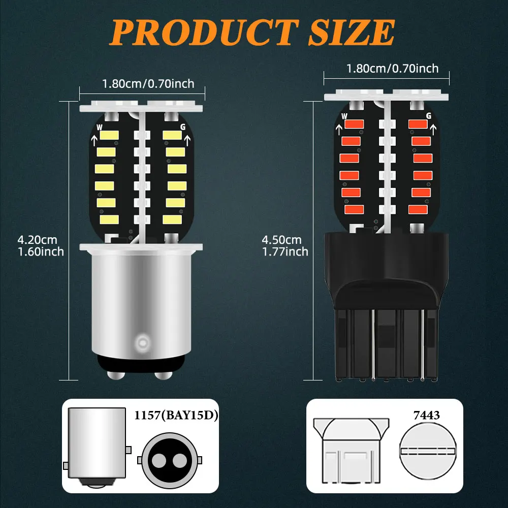 1PCS 1157 BAY15D LED Bulb 64smd 3014 Motorcycle Strobe Reverse Turn Signal Light Red Blue Flashing Light Bulbs Plug and Play image 4