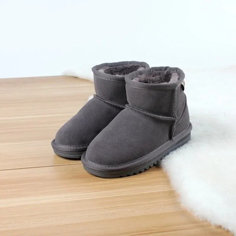 Genuine Leather Children\'s Snow Boots 2024 Winter Plus Velvet Cotton Boots Baby Warm Comfortable Cotton Shoes Designer Boots