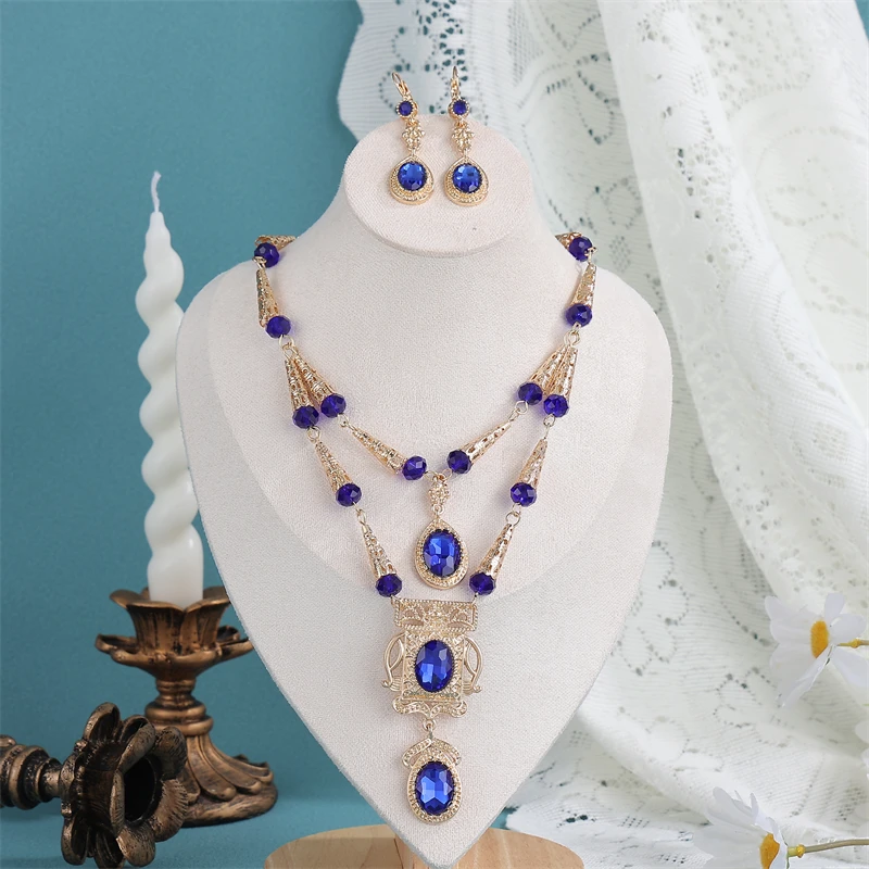 

Bridal Bridesmaid Beaded Jewelry Set Colored Gemstone Pendant Ideal For Wedding Bridal Shower Party & Elegant Daily Wear