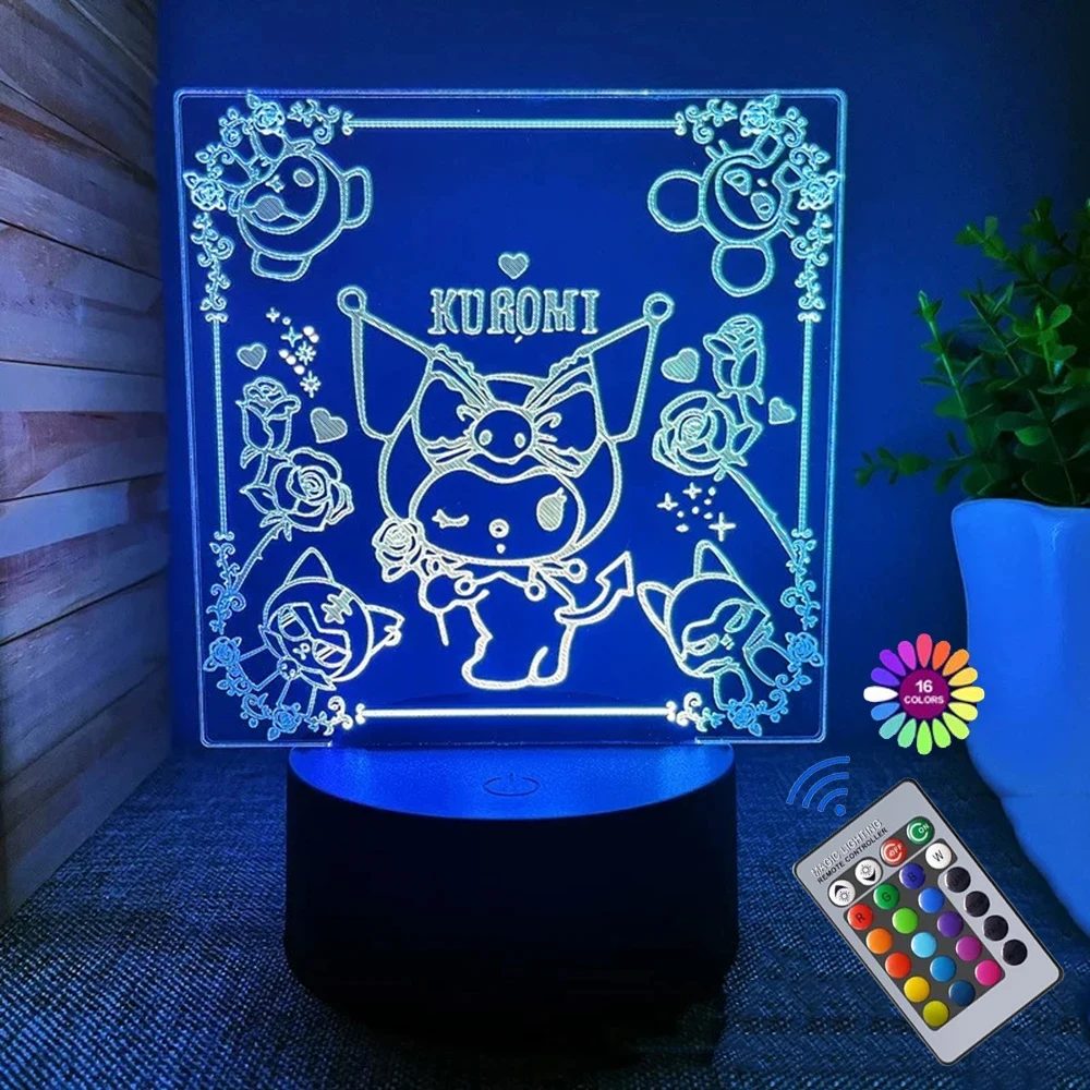 3D Night Light Kuromi Sanrio Anime Character 7/16 color band remote control LED night light Bed Room Decoration Birthday Gift