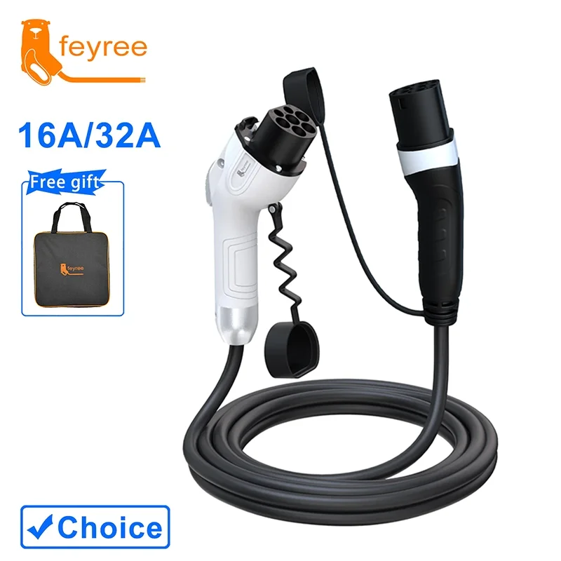 Feyree EV Charger GB/T Female Car Side to Type2 Male Plug 16A 3.5KW 32A 7KW Charging Cable 5m 11KW 22KW 3Phase for Electric Car