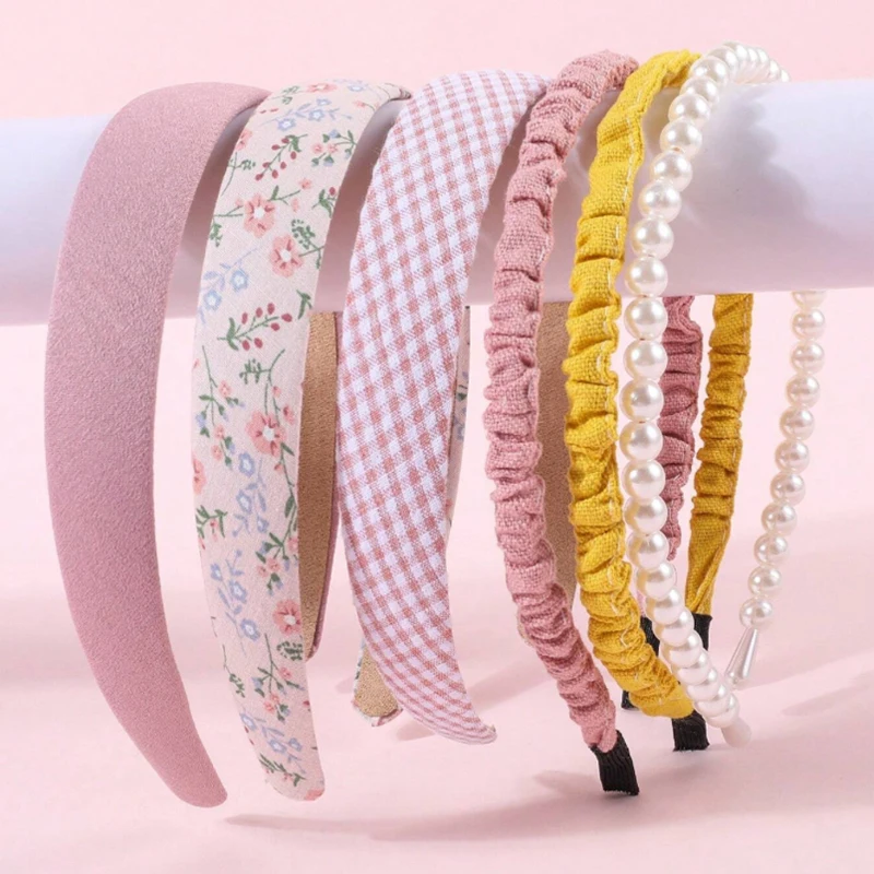 6Pcs Fashion Hair Bands for Women Simple Headband Girls Cloth Hairband Pearl Hair Hoop Female Hair Accessories Headwear