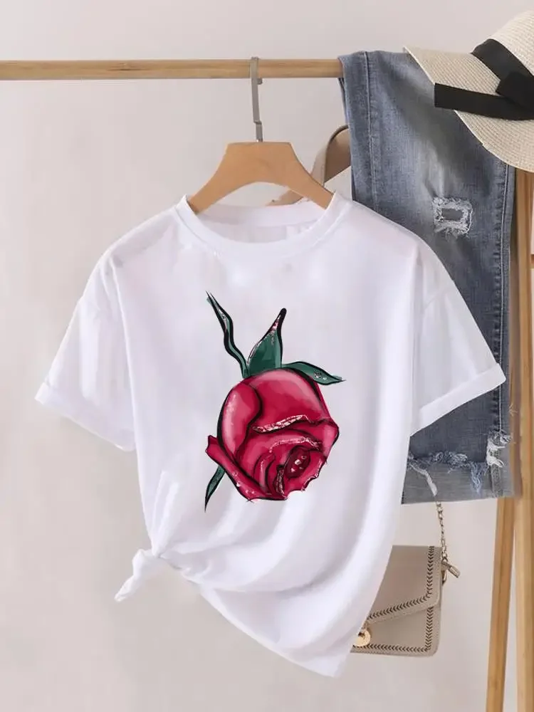 Cute Sweet Women Clothes o-collo Graphic T-Shirt Fashion Print manica corta Lady Top T-Shirt da donna femminile