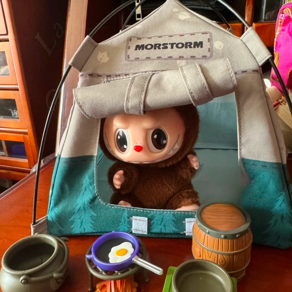 For 10/15/17cm Labubu Doll Play Set Mini Outdoor Camping Tent Simulation Model Adventure Gear Ropa Labubu Doll Accessories Gift
