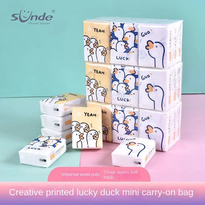 18 Packs Cartoon Printing Handkerchiefs Portable Small Packs of Facial Tissues Can Be Wet Napkins Travel Essential Paper Towels