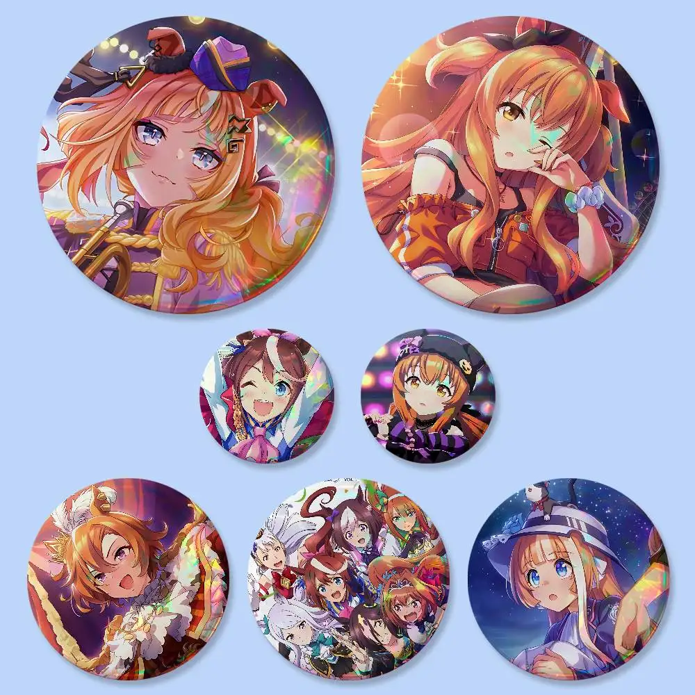 Uma Musume Pretty Derby Abzeichen 25 32 44 58 75 mm Runde Cosplay-Pins Taschendekoration Fans Sammler Freunde Geschenke Brosche Souvenir