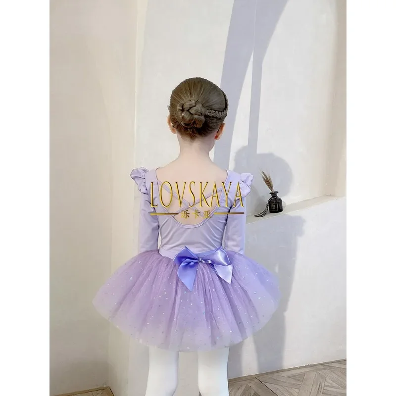 Vestito diviso per bambini vestito da balletto per bambini vestito da ballo autunno vestito da allenamento per ragazza a maniche lunghe set