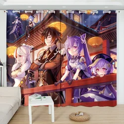 Anime Genshin Impact Blackout Curtain Lovely Kawaii Girls Window Treatments 3D Print Cartoon Window Drapes Home Decoration