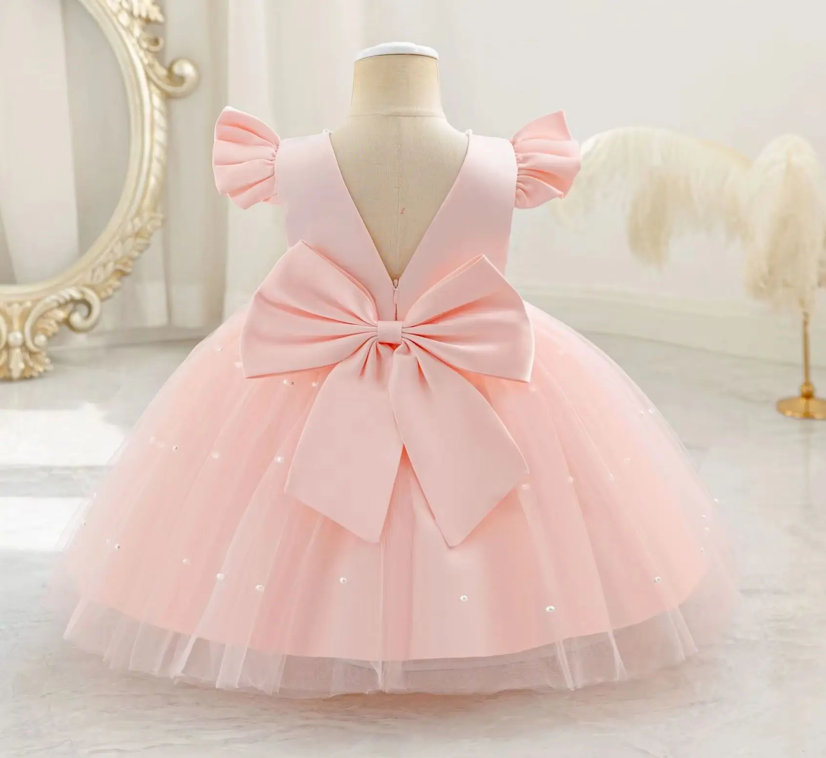 Baby Girl 1st Birthday Party Dress Beading Girls' Princess Dresses Girly Clothes Ball Gown