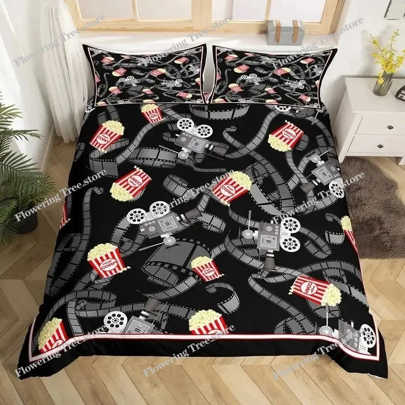 Record King Full Duvet Cover Vintage Disc Print Bedding Set CD Musical Pattern Comforter Cover Movie Theme Polyester Quilt Cover