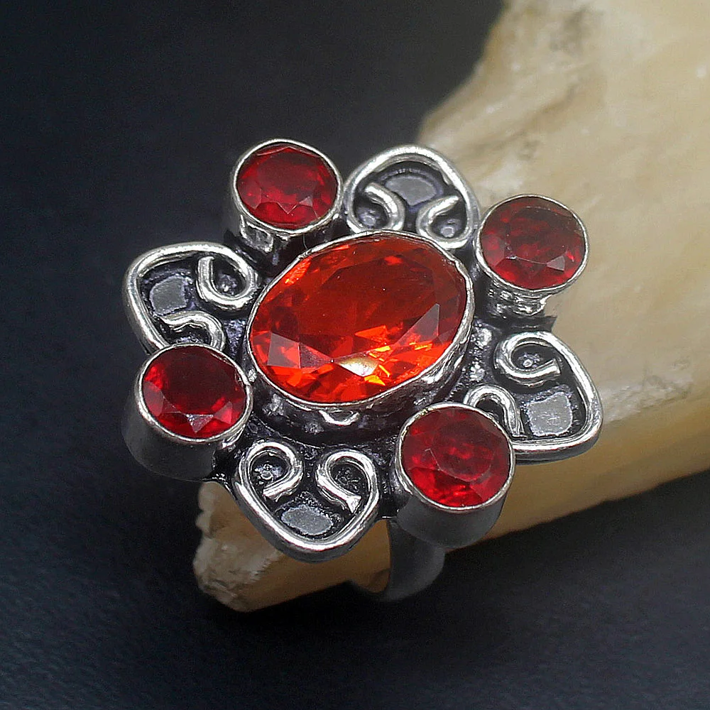 

Gemstonefactory Jewelry Big Promotion Single Unique 925 Silver Vintage Blood Red Garnet Women Ladies Girls Band Ring 9# 20215364