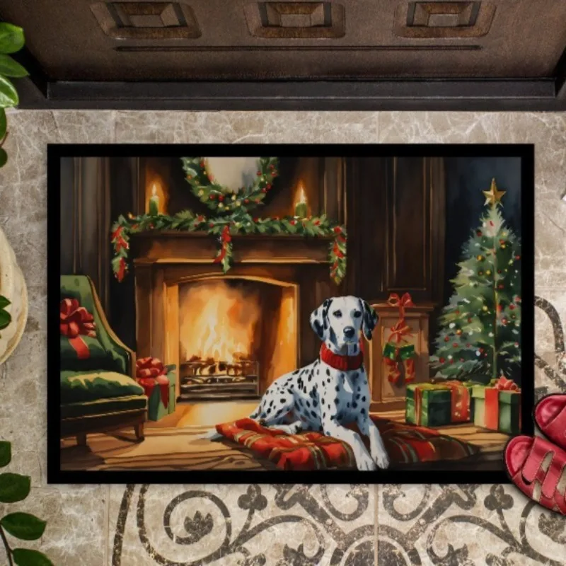 

Watercolor Dalmatian Cozy Christmas Doormat 18Hx27W Non-Slip Washable Festive Indoor Outdoor Entryway Rug