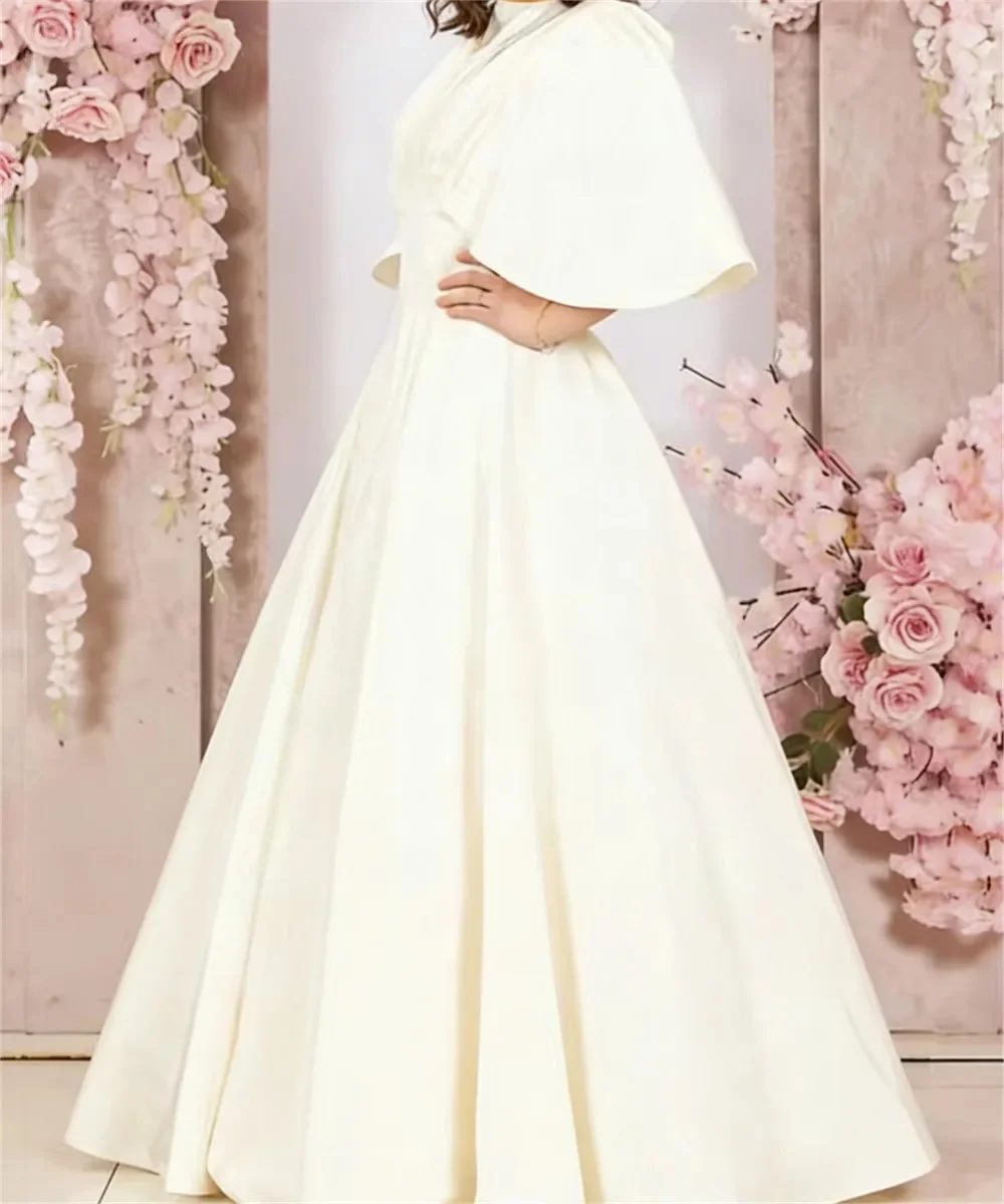 

Customized Elegant Flower Girl Dress For Wedding Satin Floor Length Quality Kids First Communion Formal Occasion Bridesmaid Gown