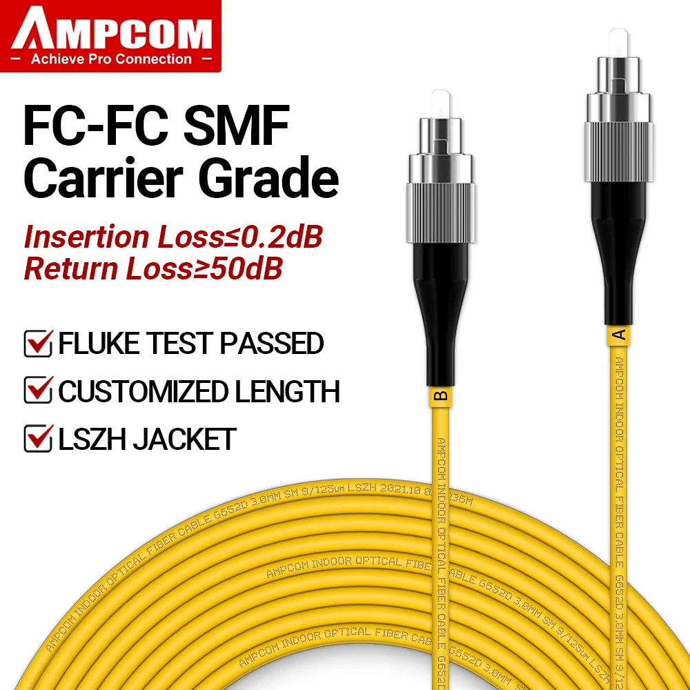 AMPCOM FC to FC UPC Fiber Optical, Singlemode Duplex Patch Cable SMF 9/125μm Single Mode Bend Insensitive 2.0mm Fiber Optic Cord