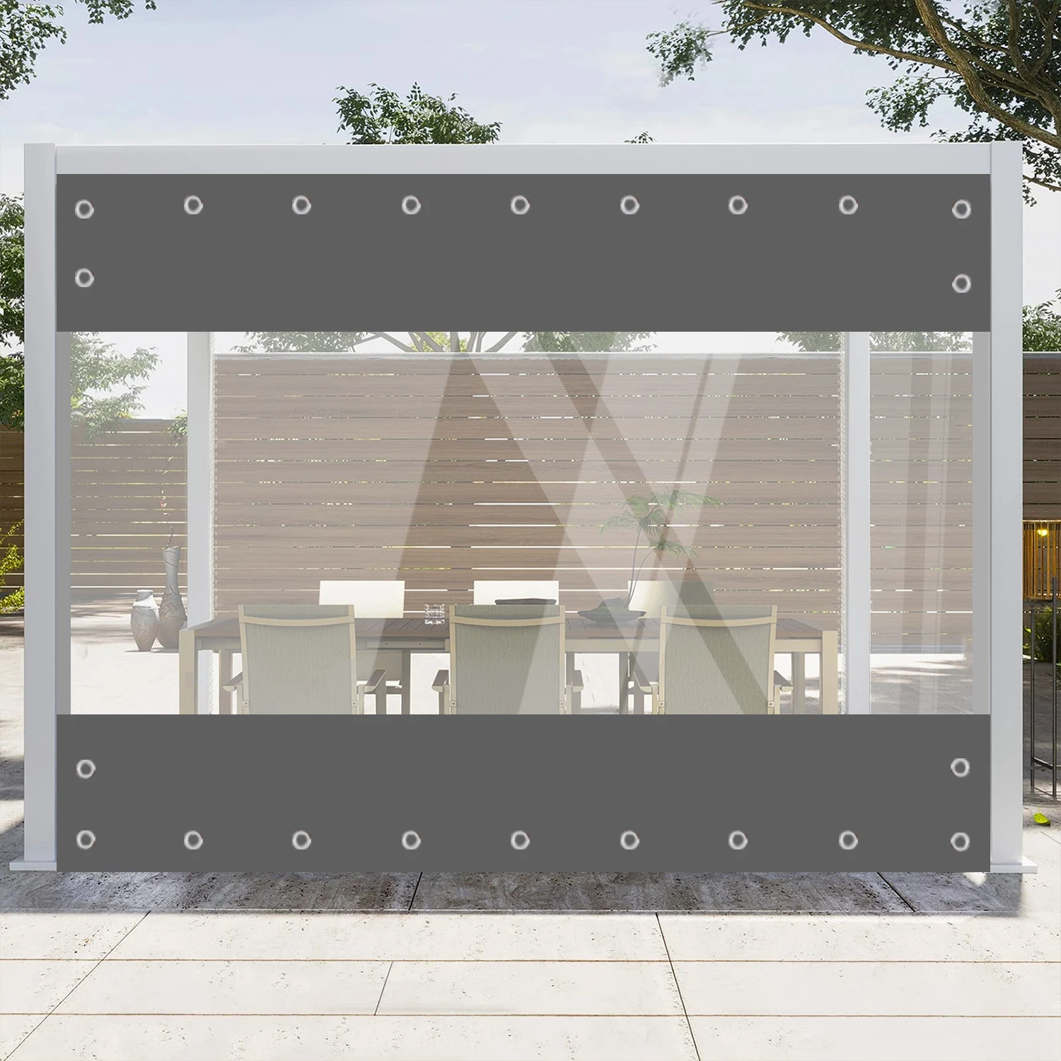 Robuste Outdoor-Plane mit transparentem PVC-Fenster, dicke 0,45 mm PVC-Messerbeschichtete Plane und 0,55 mm transparentes Vinyl, wasserdicht, winddicht, schneesicher, UV50, Winter-Thermoisolierung für