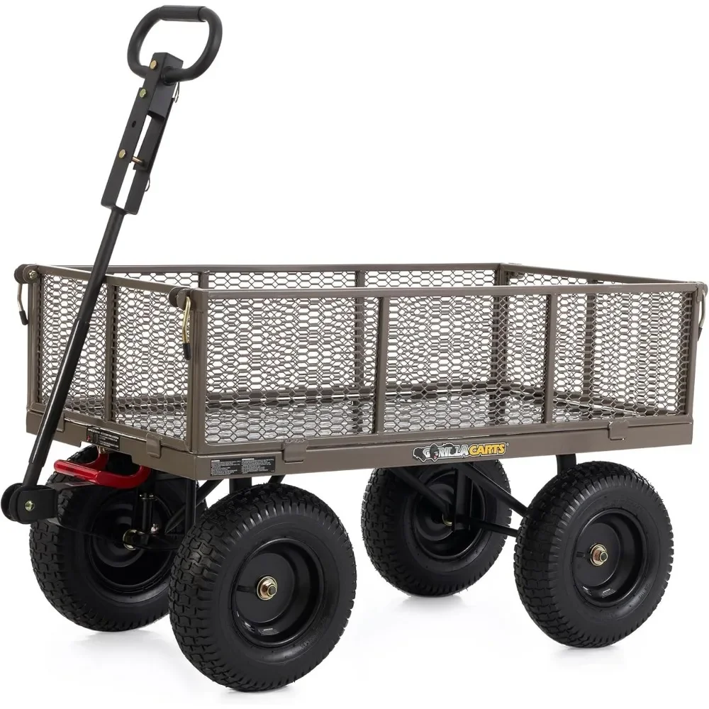 Wheels Trolley 1200 Pound Capacity Multi-purpose Cart With Wheels Removable Sides and Convertible Handle Gray Cargo Trolleys