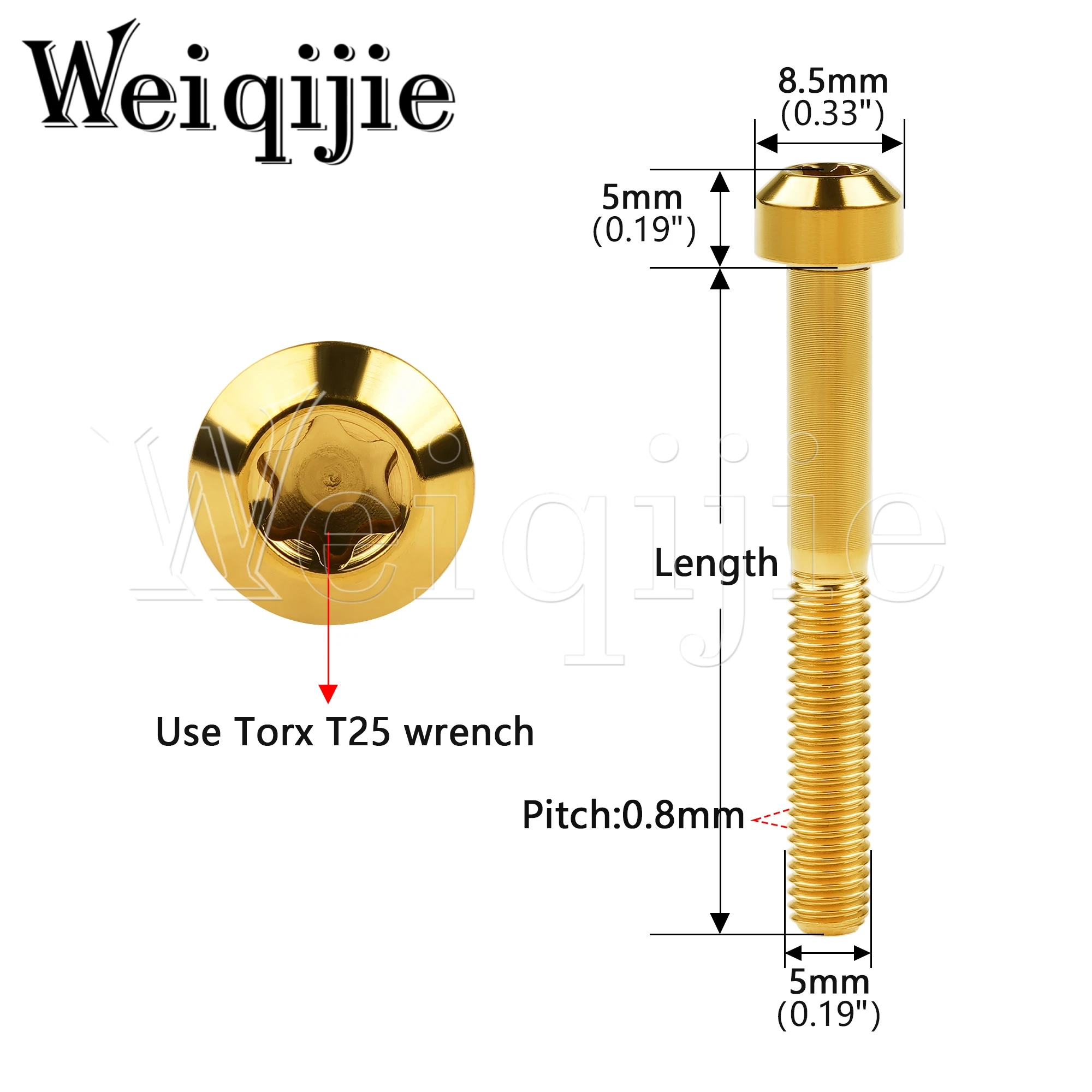 Weiqijie 6PCS M5x10 15 20 25 30 35 40 45 50 55 60mm Titanium Bolt Rounded Column Torx Head Screw For Bicycle Motor