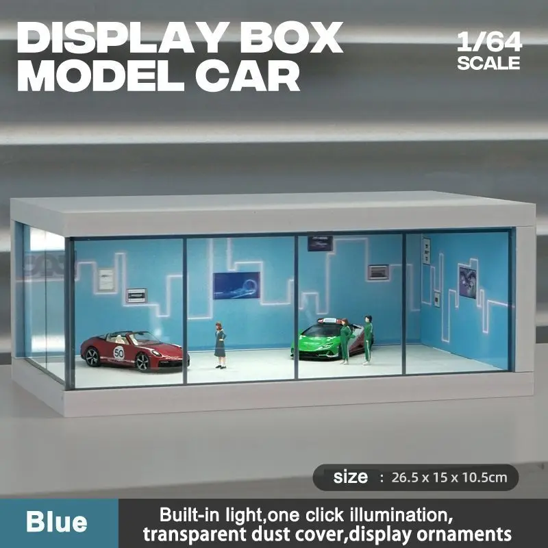 Display Case for Hot Wheels & Matchbox Cars with Lights,1/64 Scale Model Car Storage Car Showroom scene Diorama Parking Garage