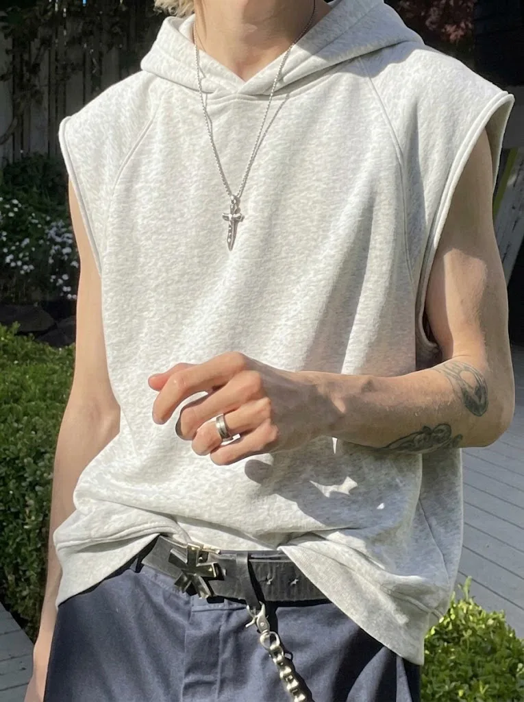 

American Street Style Color Hoodie Sleeveless Sweatshirt Simple Sporty Lazy Series Shoulder Pad Vest Unisex Cotton Poly...