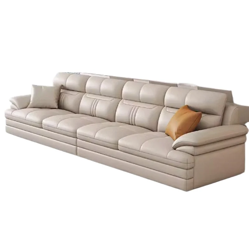 Leather sofa, modern simple first-layer cowhide straight row living room size apartment corner leather sofa