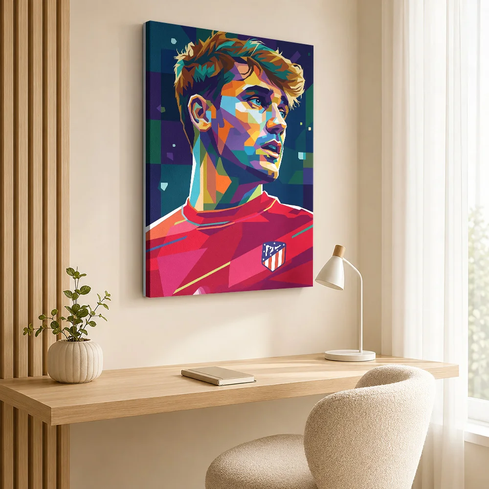 Antoine Griezmann Pop Art Portrait Canvas Print Poster Customized Sports Portrait Canvas Wall Art for Game Room Man Cave Decor