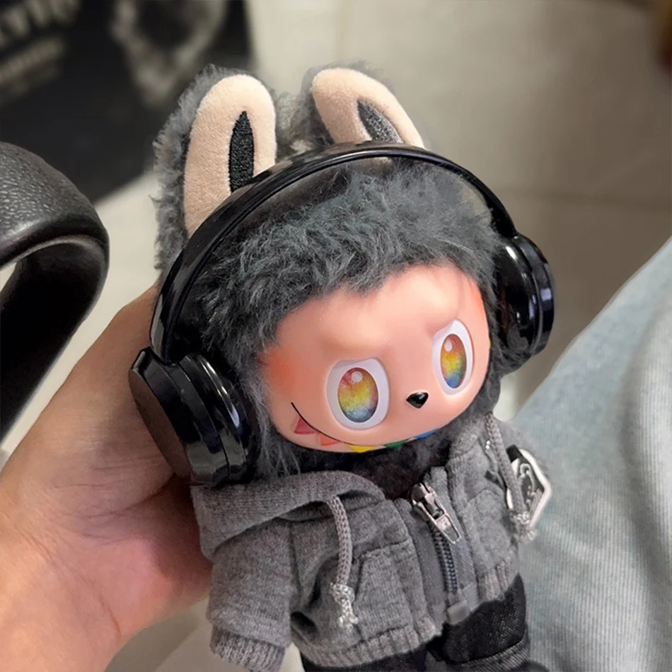 For labubu Big Into Energy Series Casual Hoodie Grey And Black Suit Fashion Sweatshirt Jacket Lovely Outfit Gifts Doll Clothing