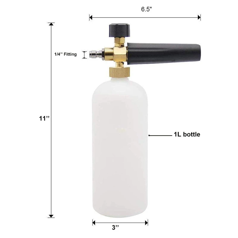 Foam Cannon With 1/4 Inch Quick Connector For Pressure Washer And 1L Bottle, Quick Release (Up To 3200 PSI)