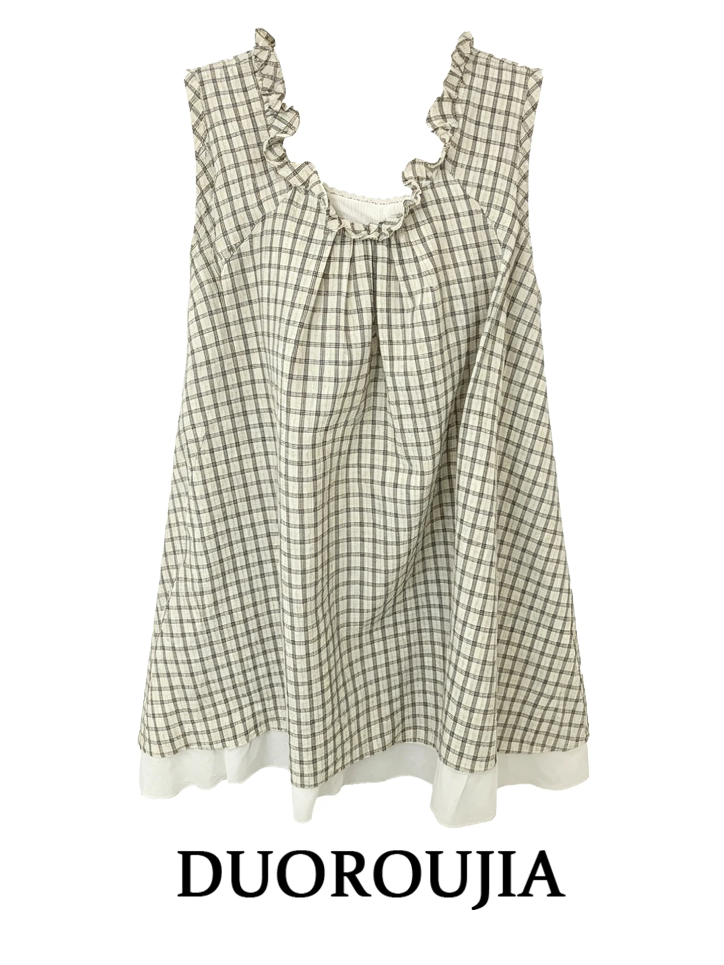 Top Halter de Verano para Mujer, Talla Grande, Diseño Campestre con Encaje y Cuadros Vichy, Chaleco Sin Mangas Estilizador, Camisa Casual