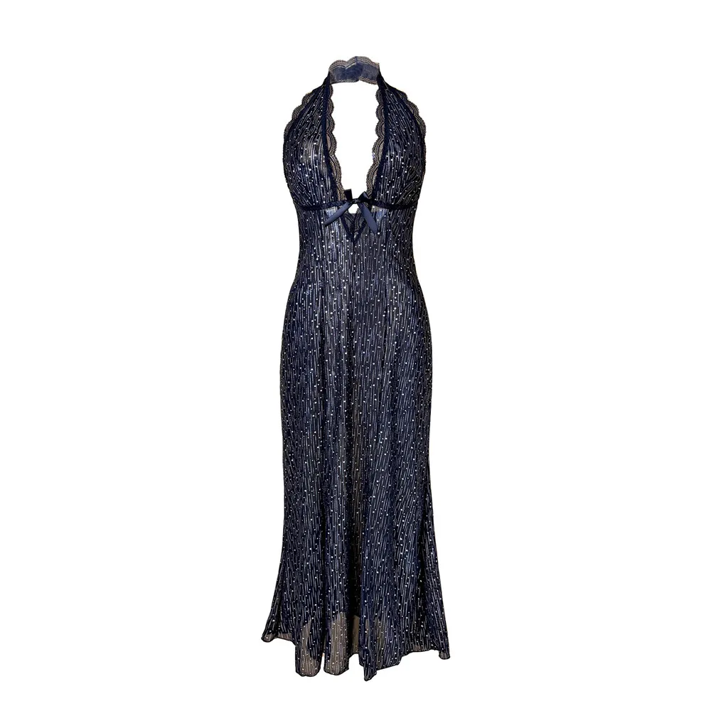 Sexy Halter Deep V-Neck Mermaid Long Nightgown Female Nightwear Nightdress Lingerie Loose Home Dress Loungewear