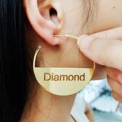 40mm-70mm Custom Name Earrings Personalized Round Letter Earring Stainless Steel Hollow Bar Name Hoop Earring Women Jewelry Gift